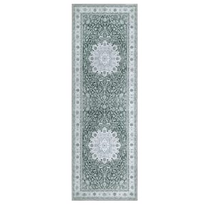 Gray 2 ft. x 6 ft. Vintage Persian Floral Print Modern Area Rug