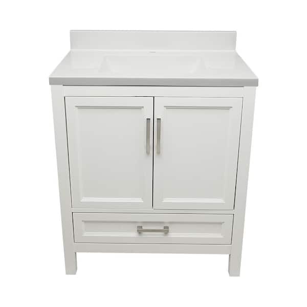 Nevado 31 in. W x 22 in. D x 36 in. H Bath Vanity in White with White Cultured Marble Top w/Backsplash Single Hole