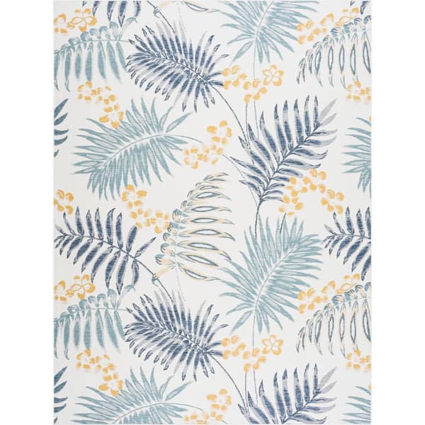 Tayse Rugs Flora Navy 5 ft. x 7 ft. Floral Indoor/Outdoor Area Rug