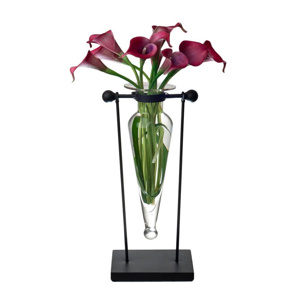 DANYA B Clear Amphora Vase on Swiveling Iron Stand with Finials and Hinge MC006-C - The Home