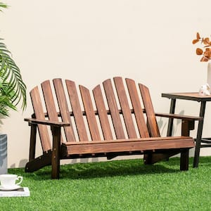 2-Person Coffee Adirondack Chair Kid Solid Wood Loveseat Backrest Arm Rest Patio