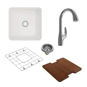 Sotto White Fireclay 18 in. Single Bowl Drop-In/Undermount Kitchen Sink w/Cutting Board and Faucet