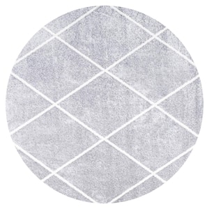 Cole Light Gray/White 5 ft. Round Minimalist Diamond Trellis Area Rug