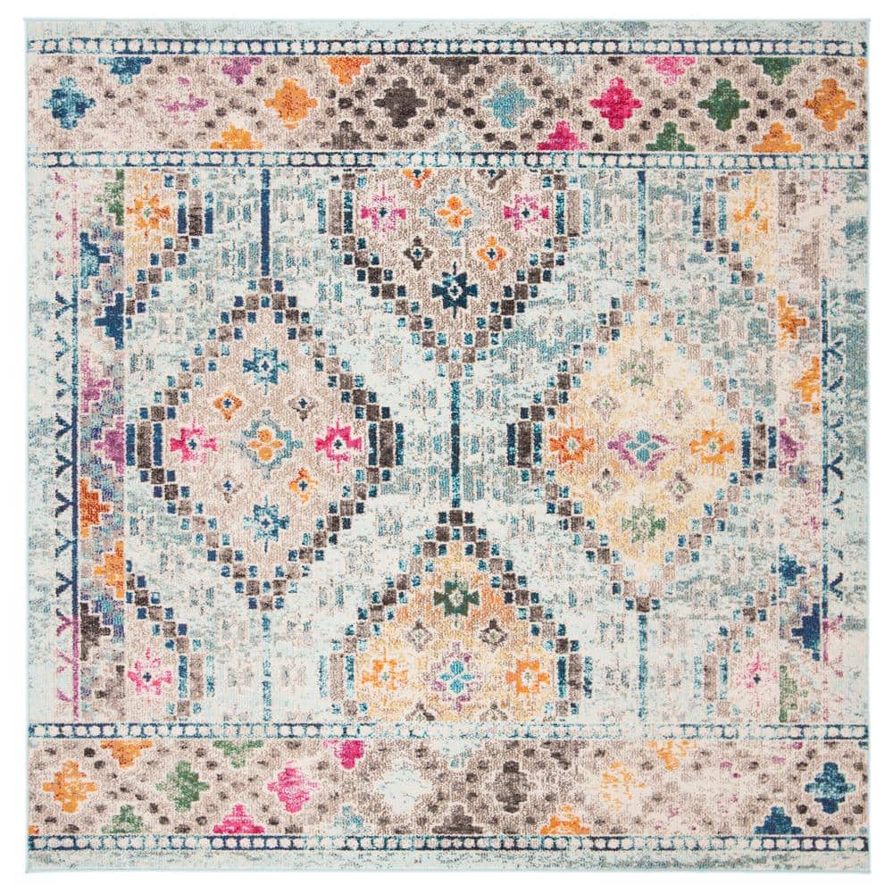 SAFAVIEH Madison Blue/Yellow 7 ft. x 7 ft. Square Geometric Area Rug ...