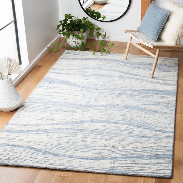 Metro Blue/Ivory 4 ft. x 6 ft. Abstract Waves Area Rug