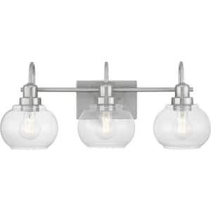 Halyn 23 in. 3-Light Brushed Nickel Bathroom Vanity Light with Clear Glass Shades