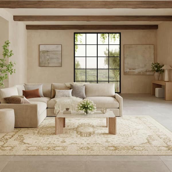 Pardis Ivory Beige 8 ft. x 10 ft. Center medallion Traditional Area Rug