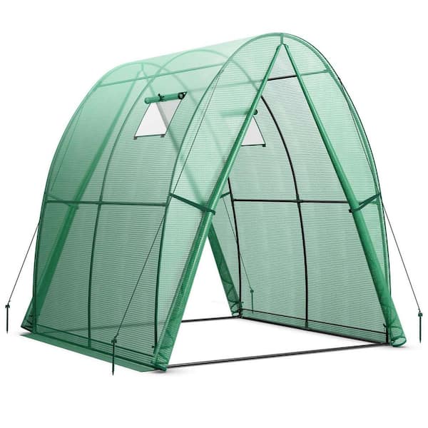 Costway 6 ft. x 6 ft. x 6.6 ft. Green Portable Greenhouse with 2 Zippered Doors 2 Roll-Up Screen Windows