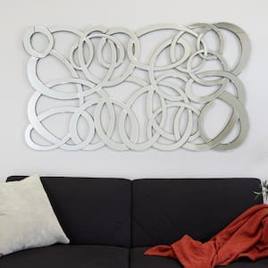35 in. x 64 in. Round Frameless Silver Abstract Wall Mirror