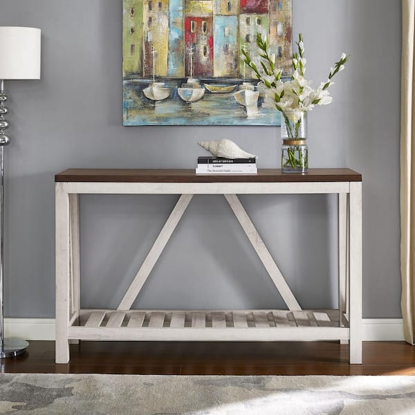 52 in. White Oak/Brown Standard Rectangle Wood Console Table with Storage