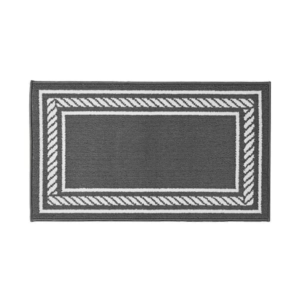 Rope Border Dark Gray/White 2 ft. x 4 ft. Tufted Border Polypropylene Accent Rug