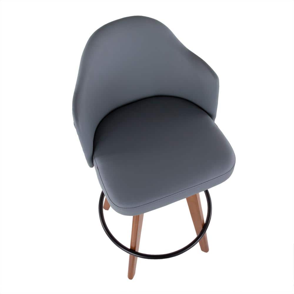 Modern Grey Swivel Counter Stool with Walnut Wood Frame