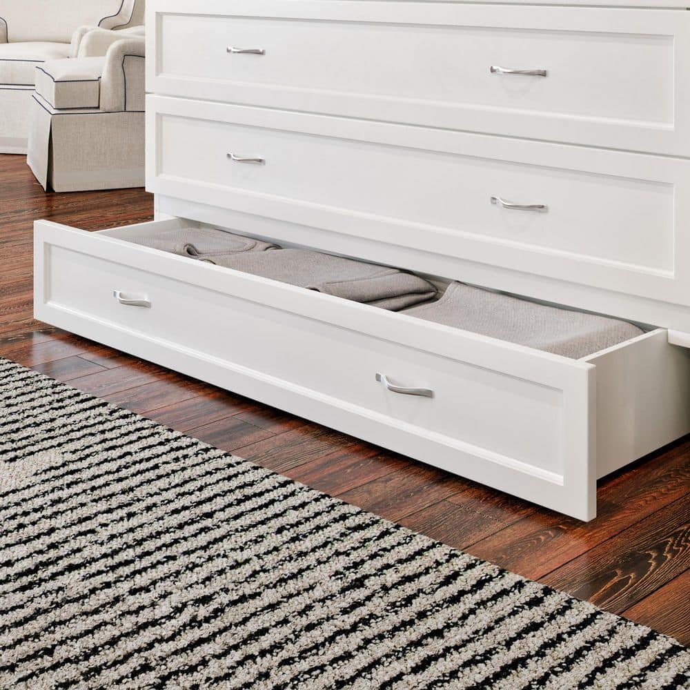 White Queen Murphy Bed Chest with Upholstered Wood Frame and Drawer
