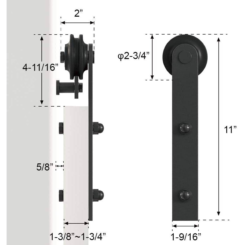 9ft Black Steel Sliding Barn Door Hardware Track Kit