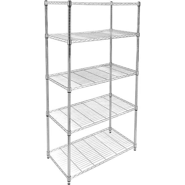 Tileon 5-Shelf Kitchen Shelving Unit with Adjustable Shelves and Wheels, Steel Organizer for Garage Closet Laundry in Chrome