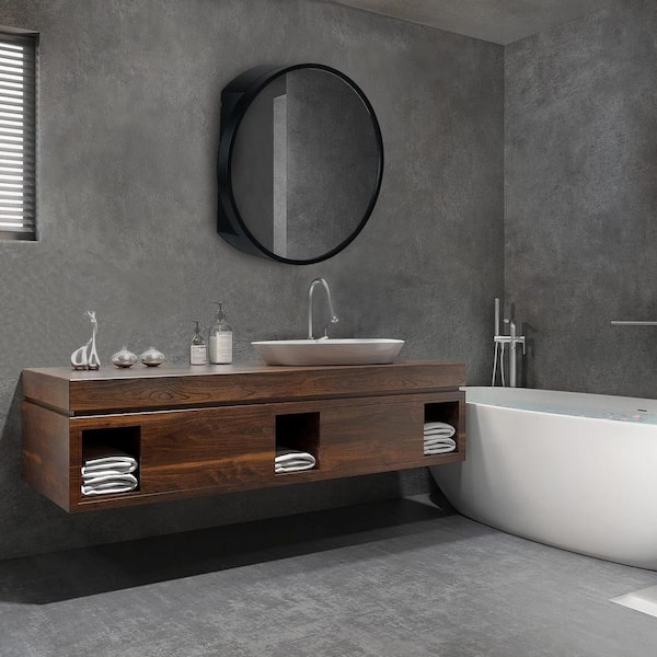 Unbranded 30 in. W x 30 in. H Round Iron Medicine Cabinet with Mirror Recessed/Surface Mounted