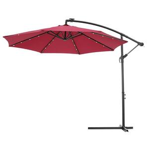 10 ft. Steel Tilt Half Beach Umbrella in Burgundy