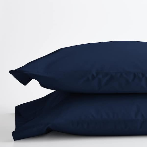 The Company Store Company Cotton Navy Solid 300-Thread Count Cotton Percale Standard Pillowcase (Set of 2)