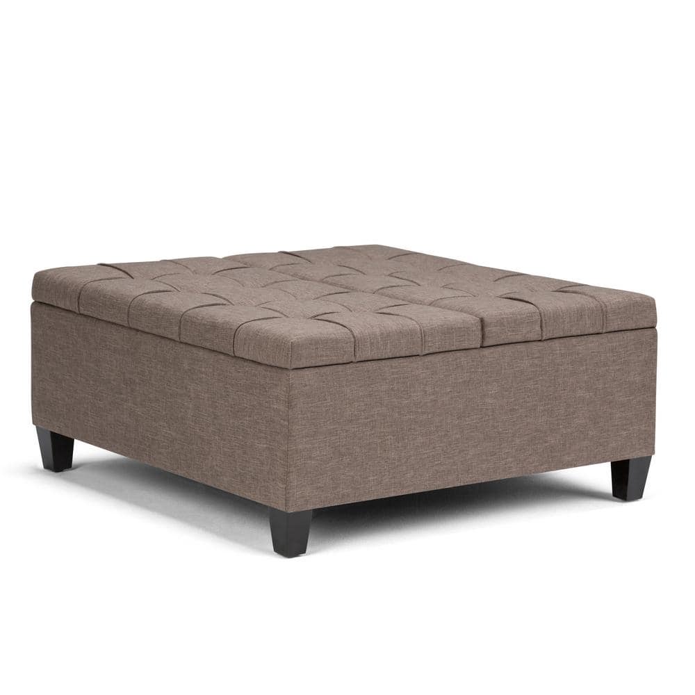 Fawn Brown Linen Tufted 36" Square Storage Ottoman