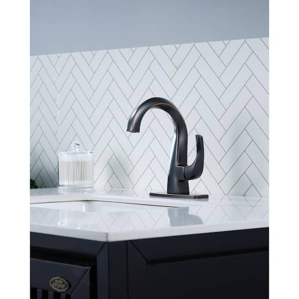 Single Handle Single Hole Bathroom Faucet with Deckplate, Pop Up Drain and Supply Lines Included in Oil Rubbed Bronze