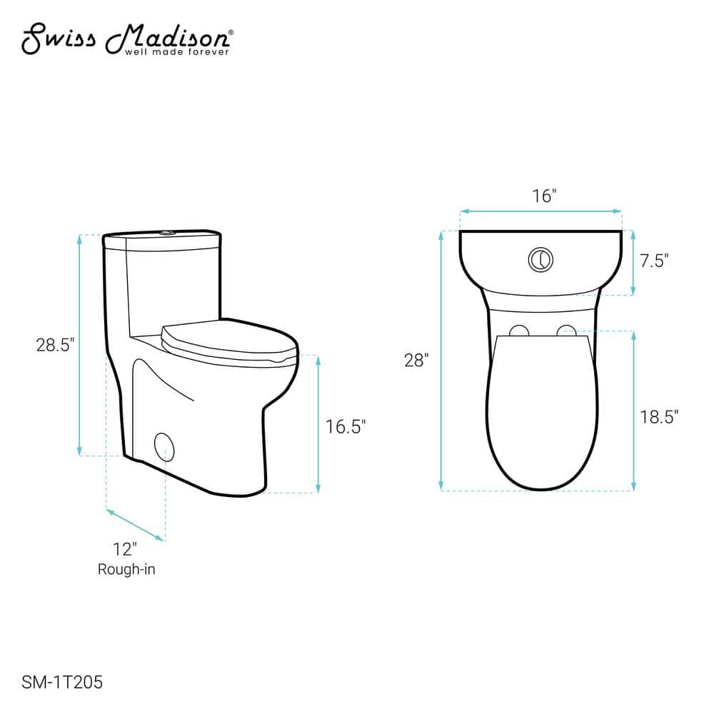 Glossy White Elongated Dual Flush One-Piece Toilet