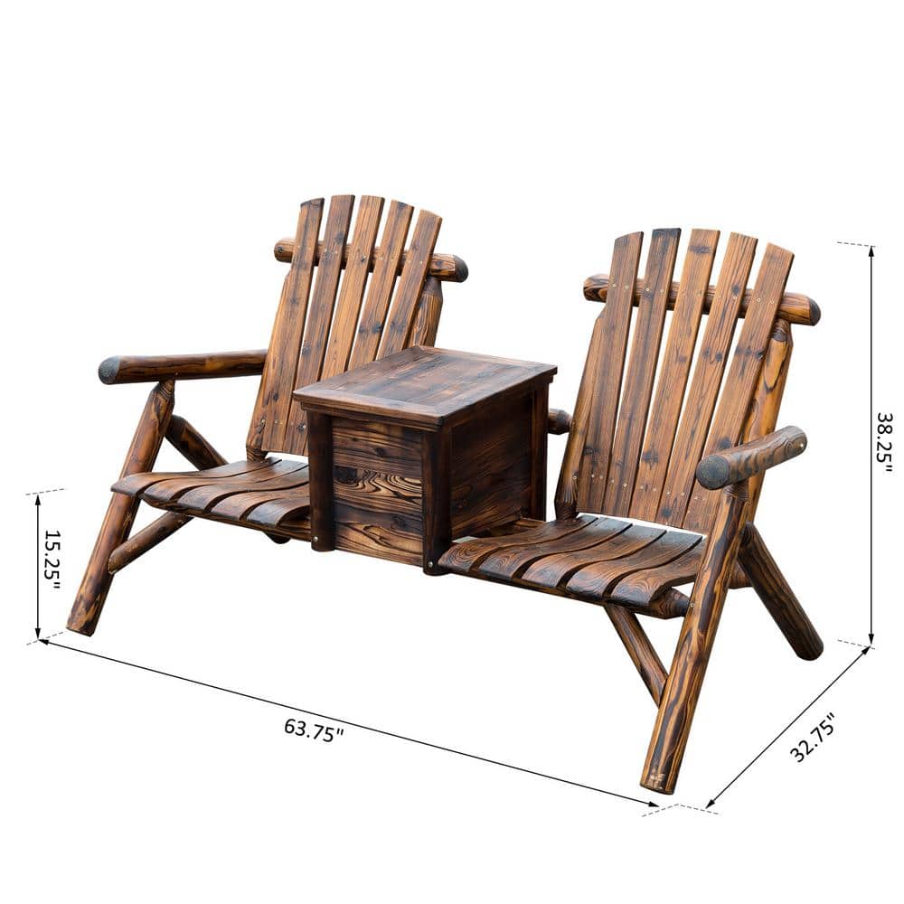 Rustic Brown Fir Wood Double Adirondack Loveseat with Ice Bucket
