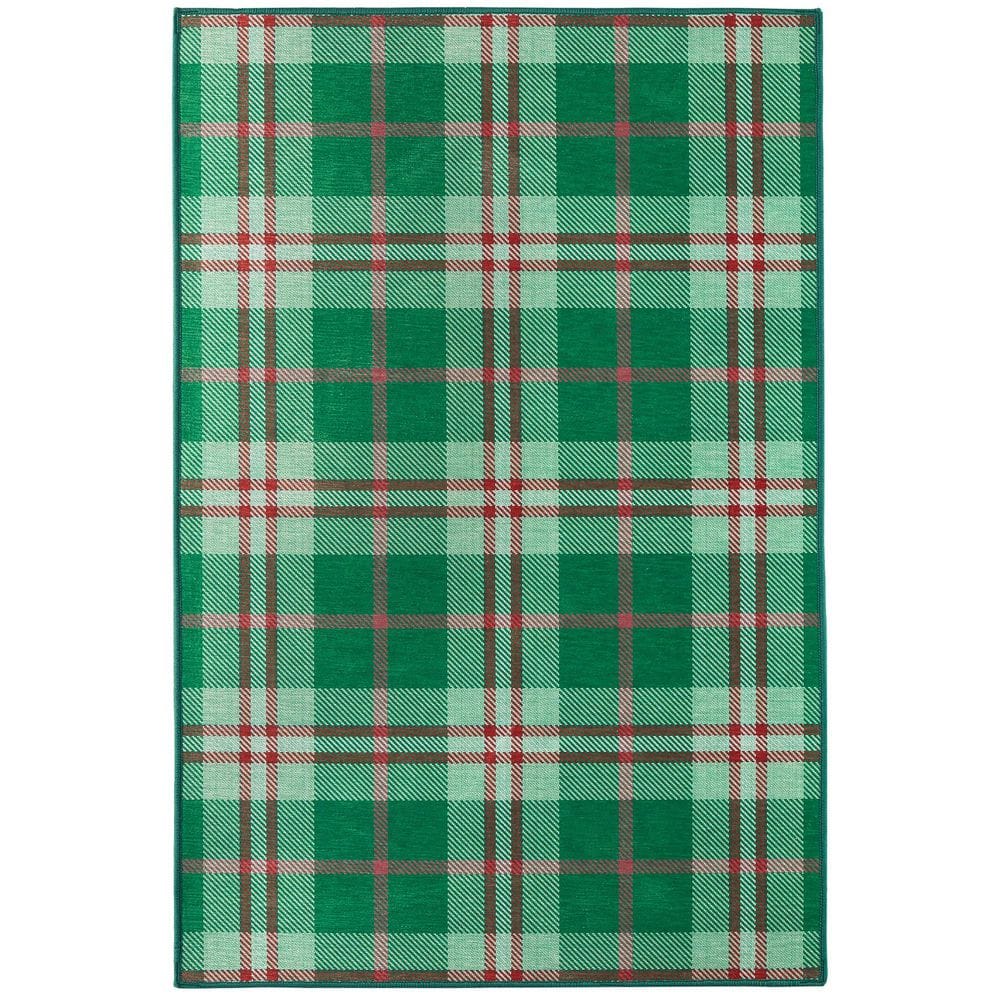 DASH & ALBERT Jolly Plaid Machine Washable Green 3 ft. x 5 ft