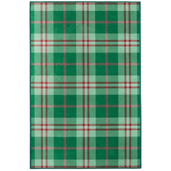 Jolly Plaid Machine Washable Green 3 ft. x 5 ft. Indoor Area Rug