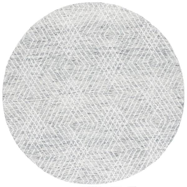Abstract 6 ft. x 6 ft. Gray/Ivory Diamond Round Rug