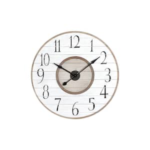 White Analog Round Wood Slat Wall Clock