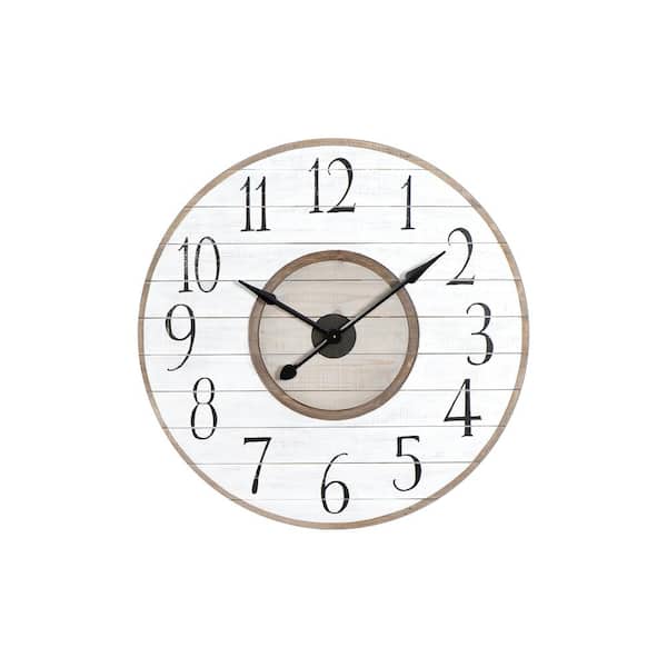 Storied Home White Analog Round Wood Slat Wall Clock