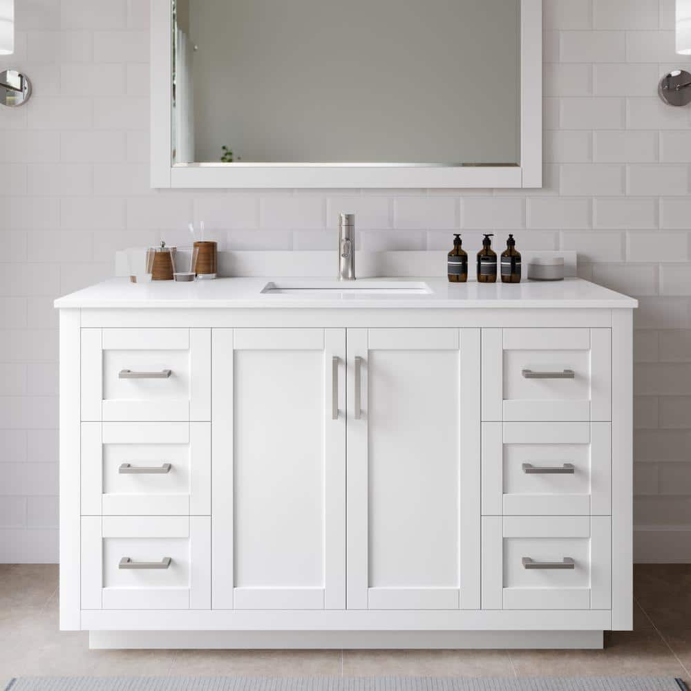 Miranda 54 in. W x 22 in. D x 33.75 in. H Single Sink Bath Vanity in White with White Cultured Marble Top and Mirror price history on PriceWatchPro