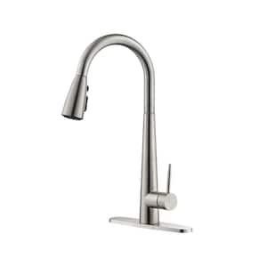 Single Handle Pull Down Sprayer Kitchen Faucet with Deckplate Included and 3-Modes in Brushed Nickel