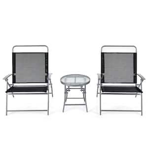 3-Piece Folding Metal Chair Set with Coffee Table and Extra-Large Seat Porch Backyard Poolside Patio Conversation