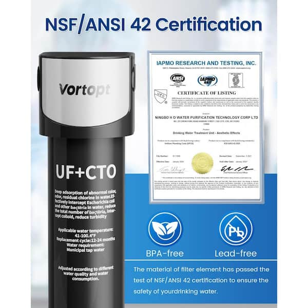 Vortopt 0.01 μm Under Sink Water Filter System, NSF/ANSI 42