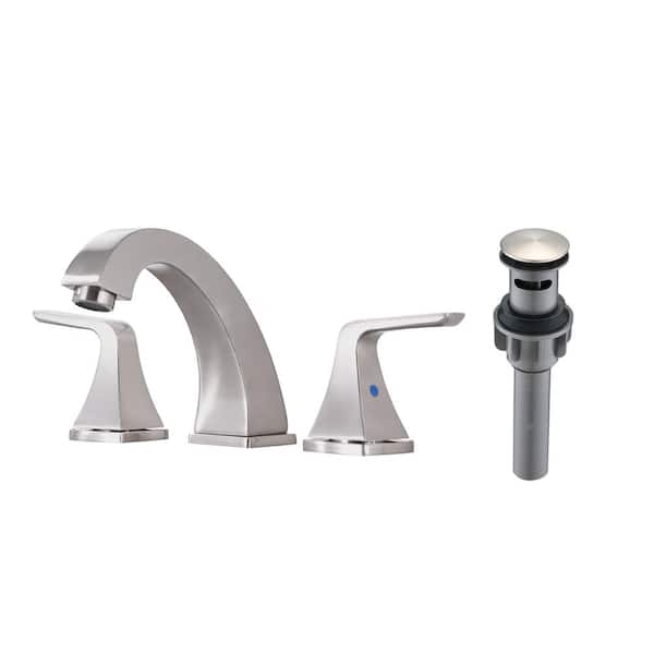 Unbranded 8 in. Widespread Double Handles Bathroom Faucet with Pop Up Sink Drain in Nickel Brushed Nickel, Stainless Steel Faucet