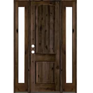 60 in. x 96 in. Rustic knotty alder Sidelite 2 Panel Right-Hand/Inswing Clear Glass Black Stain Wood Prehung Front Door