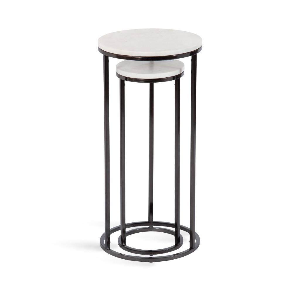 White Marble and Gunmetal Round Nesting Tables Set