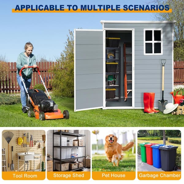 4 ft. W x 3.8 ft. D Outdoor Storage Plastic Shed with Floor and Lockable  Door for Patio Lawn and Garden (16 sq. ft.)