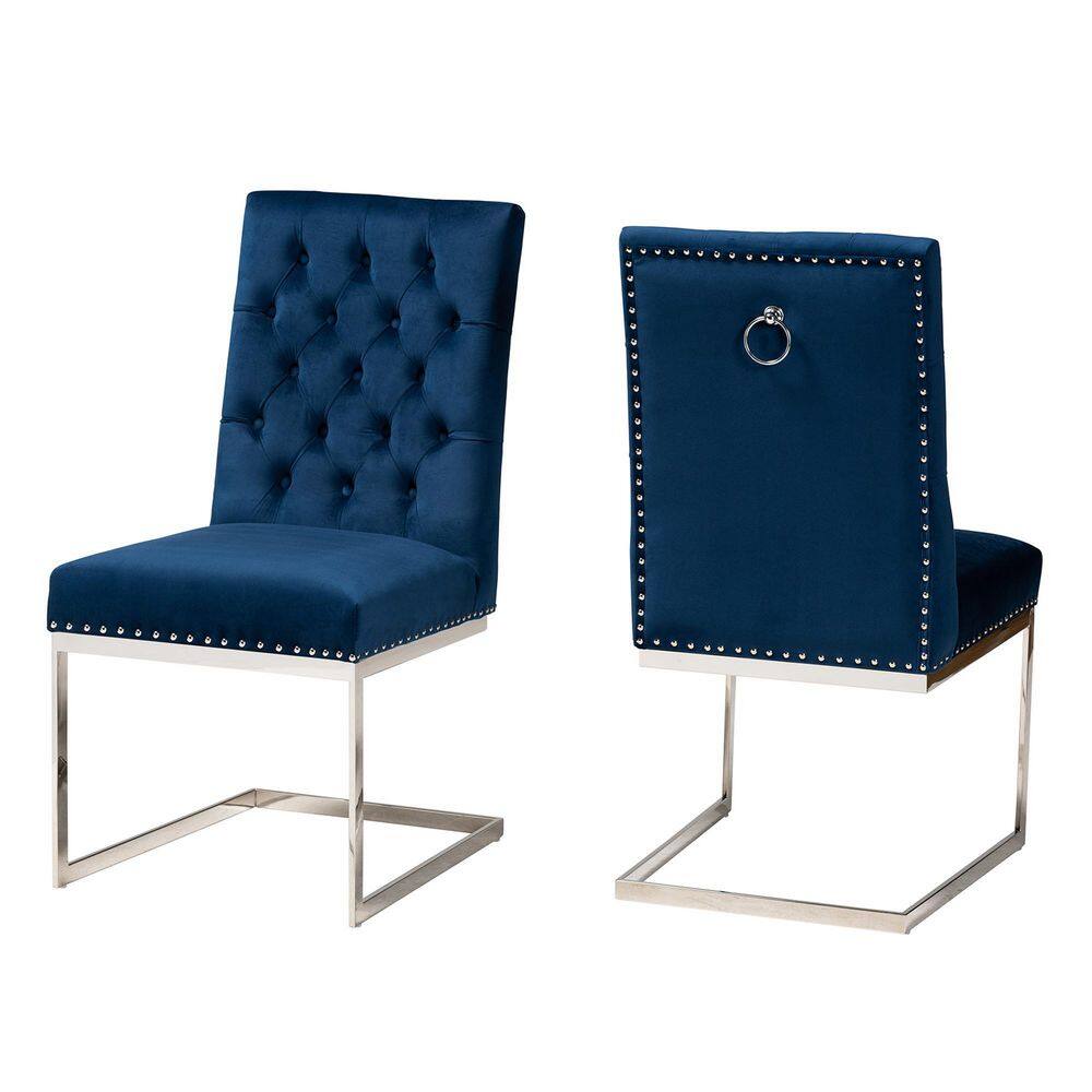 UPC 193271355648 product image for Sherine Navy Blue and Silver Dining Chair (Set of 2) | upcitemdb.com