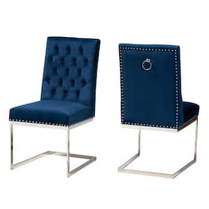 Sherine Navy Blue and Silver Dining Chair (Set of 2)