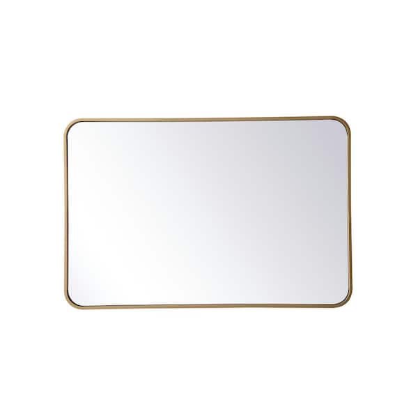 Unbranded Timeless Home 24 in. W x 36 in. H x modern Soft Corner Metal Rectangle Brass Mirror