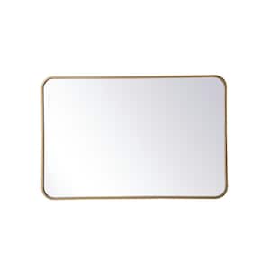 Timeless Home 36 in. H x 24 in. W Brass Modern Soft Corner Rectangular Wall Mirror