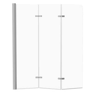 51 in. W x 59 in. H Semi-Frameless Hinged Tub Shower Door Pivot Glass Bathtub Door in Chrome with 1/4 in. Clear Glass