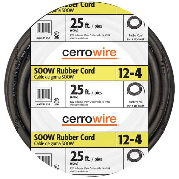 Cerrowire 25 ft. 12/4 600-Volt Black SOOW Cord