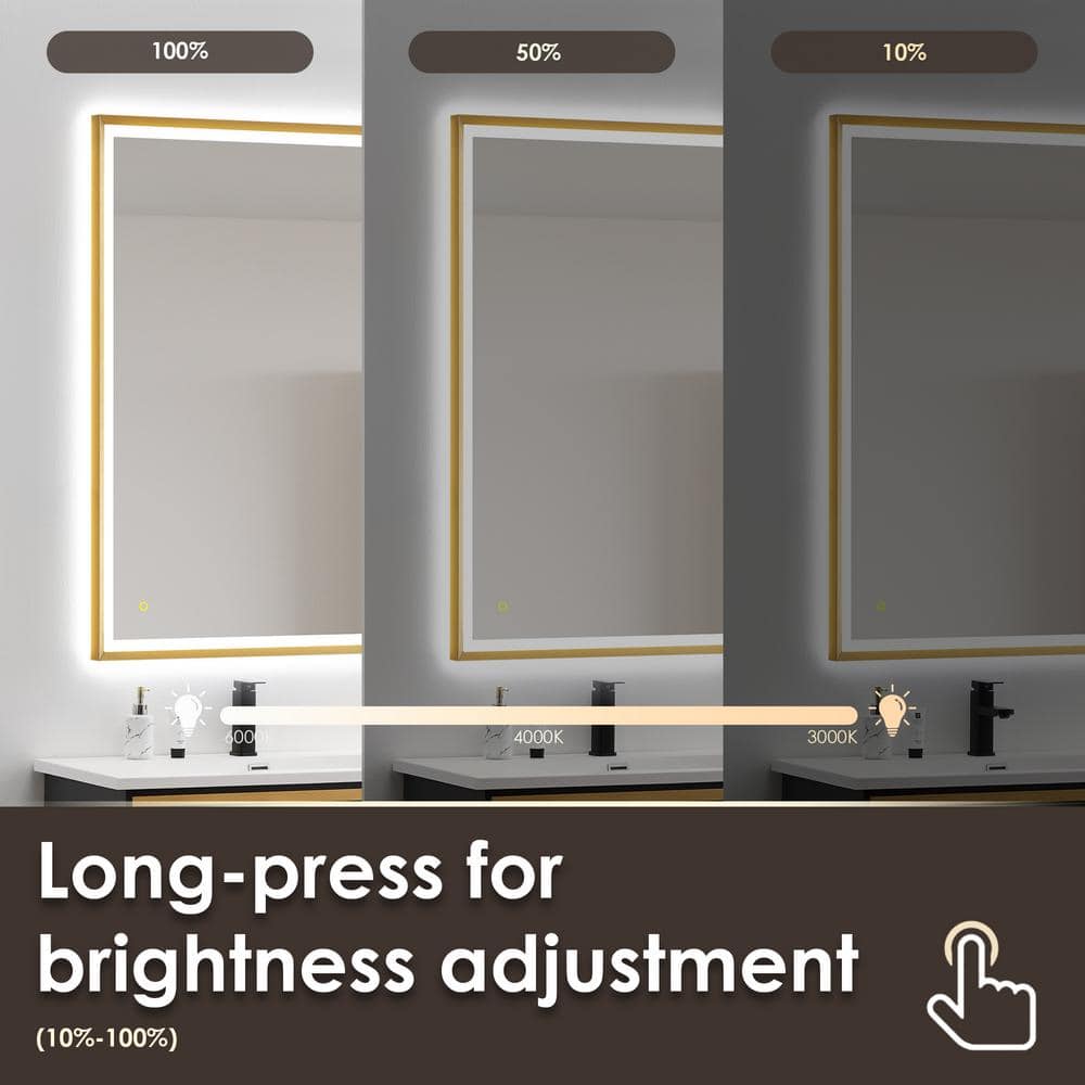 Apollo 36" Gold Rectangular LED Vanity Mirror