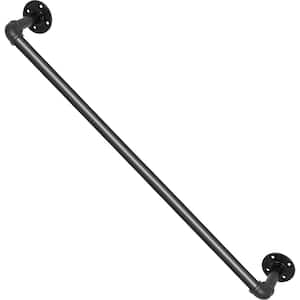 3 ft. Pipe Stair Handrail 440 lbs. Load Capacity Wall Mounted Handrail Round Corner Handrails for Outdoor Steps, Black