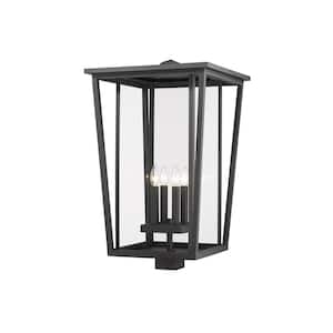 Seoul 4-Light Black 29 in. Aluminum Hardwired Outdoor Weather Resistant Post Light Square Fitter with No Bulb Included