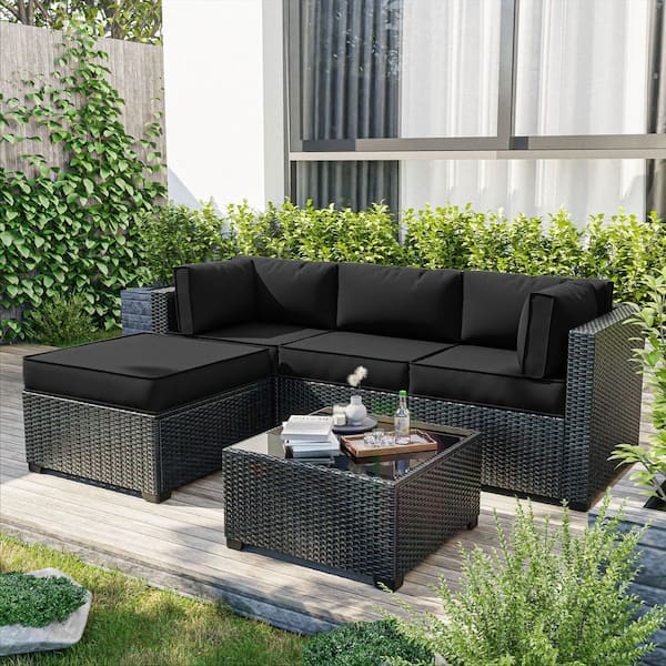 9-Piece 25.6 in. Outdoor Patio Replacement Slip Covers for 4-Seater Furniture Cushion Black (Covers Only)