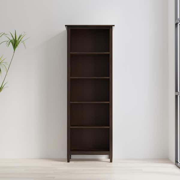 Warm Shaker 72 in. H Tobacco Brown Solid Wood 5-Shelf 5 Shelf Bookcase
